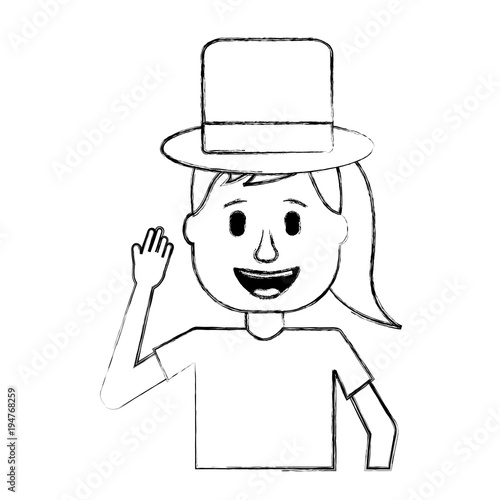 funny smile woman with silly hat vector illustration sketch design