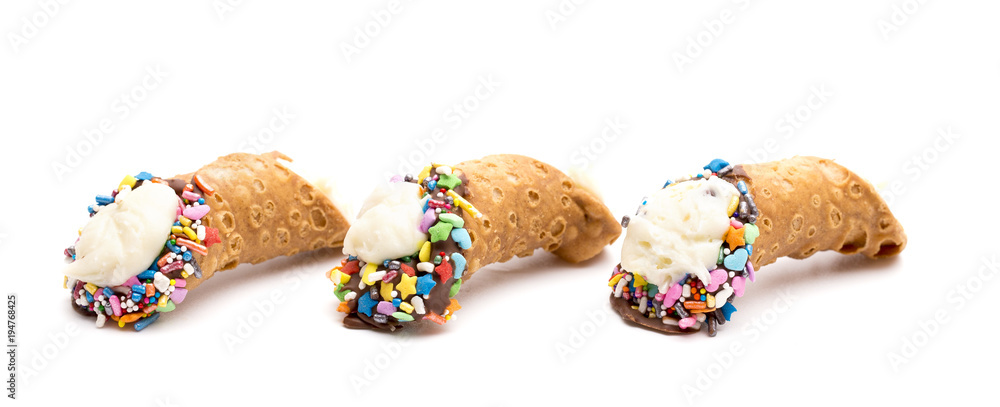 Traditional Italian Cannolis on a White Background