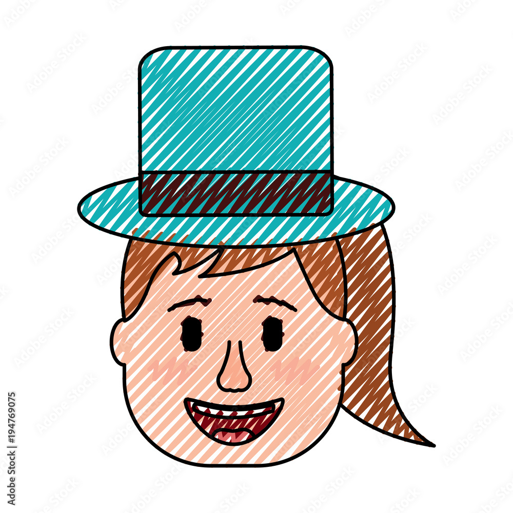 laughing face woman with hat enjoy vector illustration drawing design