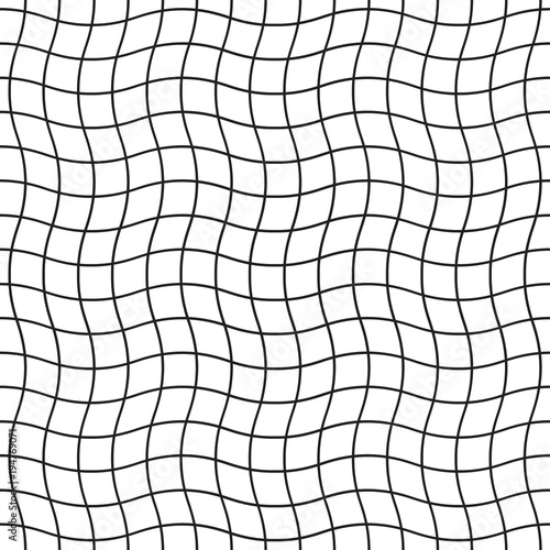 Seamless rippled grid pattern. Abstract geometric checkered mesh background.