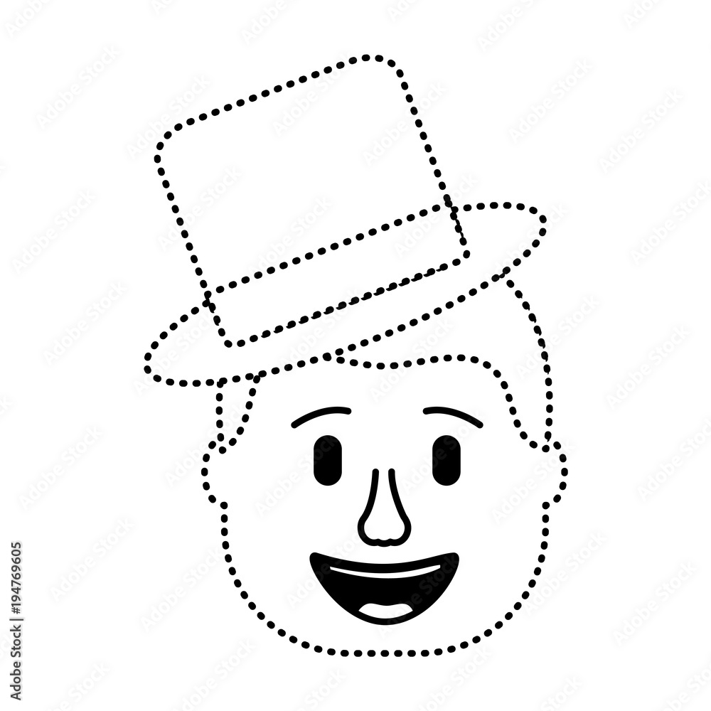 smiling face man with hat happy vector illustration dotted line design