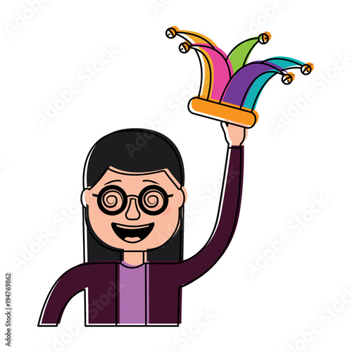 funny smile woman with jester hat vector illustration