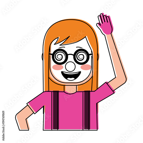 funny smile woman with clown mask silly glasses vector illustration