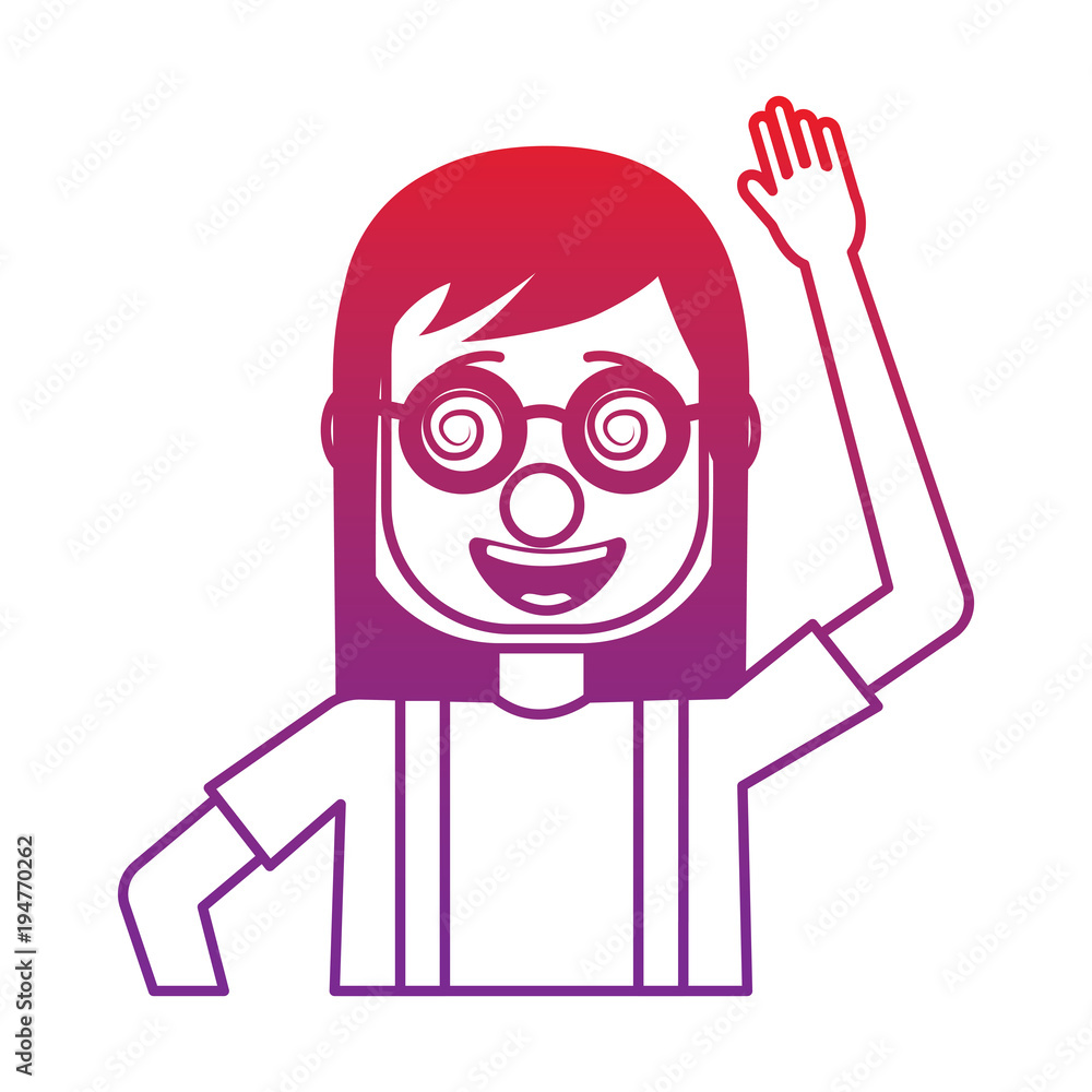 funny smile woman with clown mask silly glasses vector illustration gradient color image