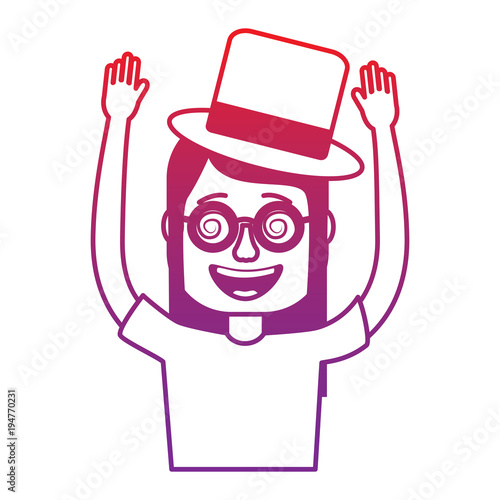 funny smile woman with silly glasses and hat vector illustration gradient color image