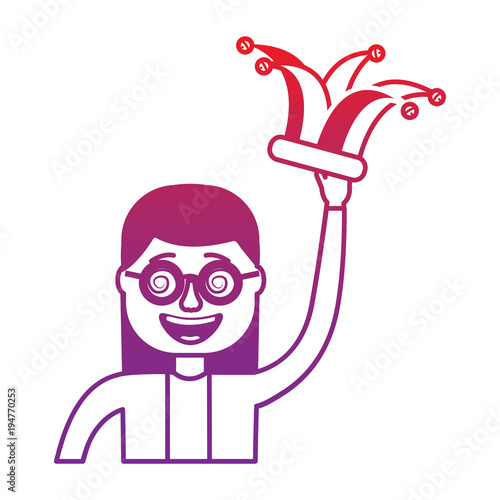 funny smile woman with jester hat vector illustration gradient color image