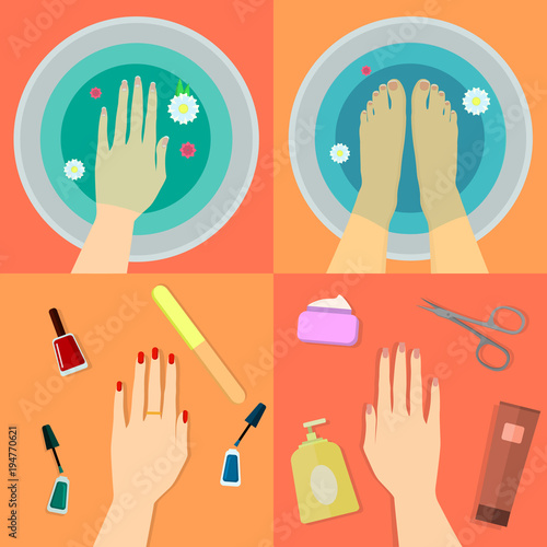 Beauty, spa procedures in flat design. Vector illustration.