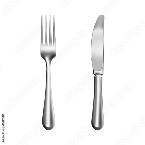 Realistic silver knife and fork – stock vector