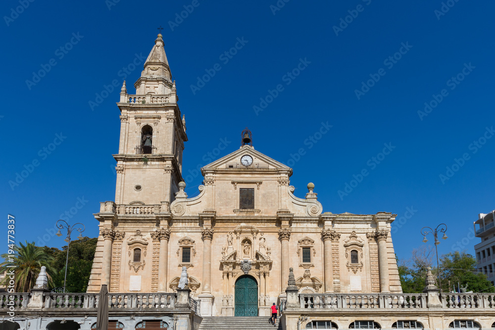 View of Saint John the Baptist church in the beautiful sicilian baroque city of Ragusa, Sicily, Italy