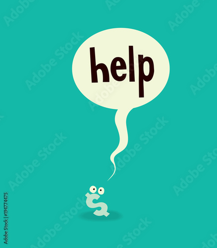 little dollar sign asks for help concept cartoon illustration