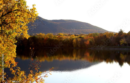 Fototapeta Naklejka Na Ścianę i Meble -  Richelieu River in fall with trees reflecing on water