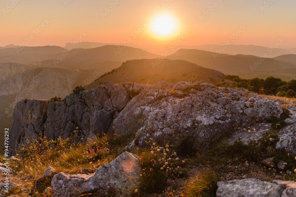 Mountain landscape at sunset in the summer