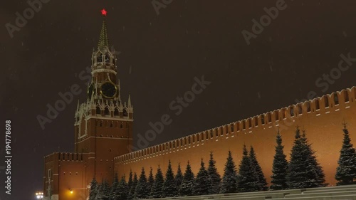 Spasskaya tower of Kremlin, night view Russia in Moscow