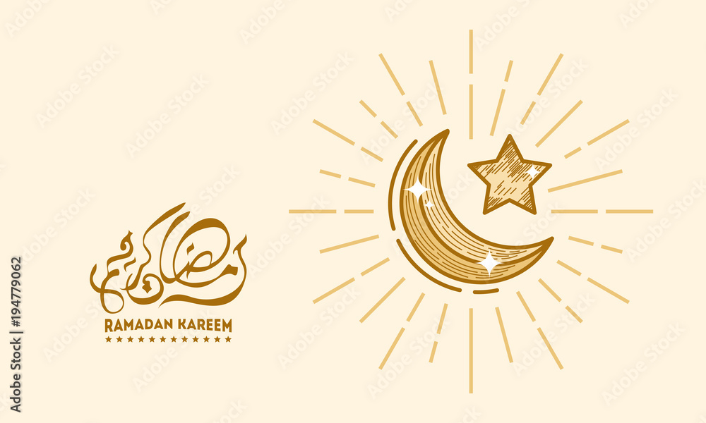 Luxury Gold Hand Drawn Ramadan Kareem wallpaper, Moon and Star Background,  Arabic Ramadan Kareem wallpaper Stock Vector | Adobe Stock