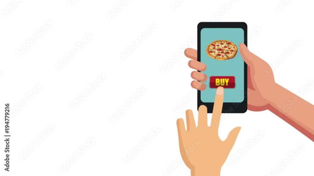 Pizza hambuger online from smartphone High definition animation colorful scenes