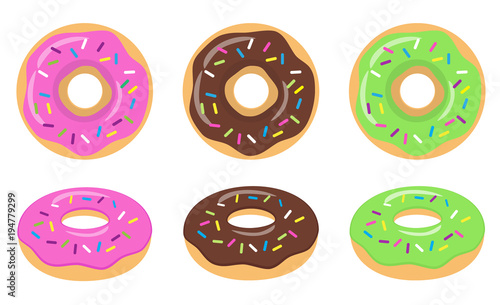 Obraz na plátně Colorful glazed donut set on white background