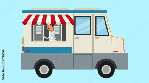 Chef cooking on food truck High definition animation colorful scenes