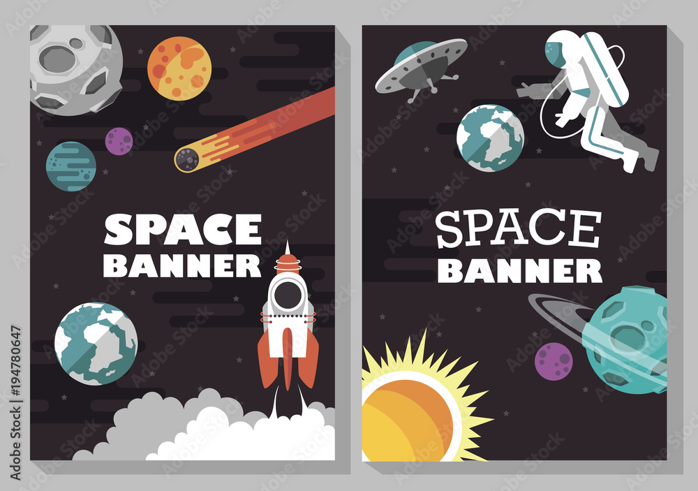space. spacewalk. banner. set. vector illustration