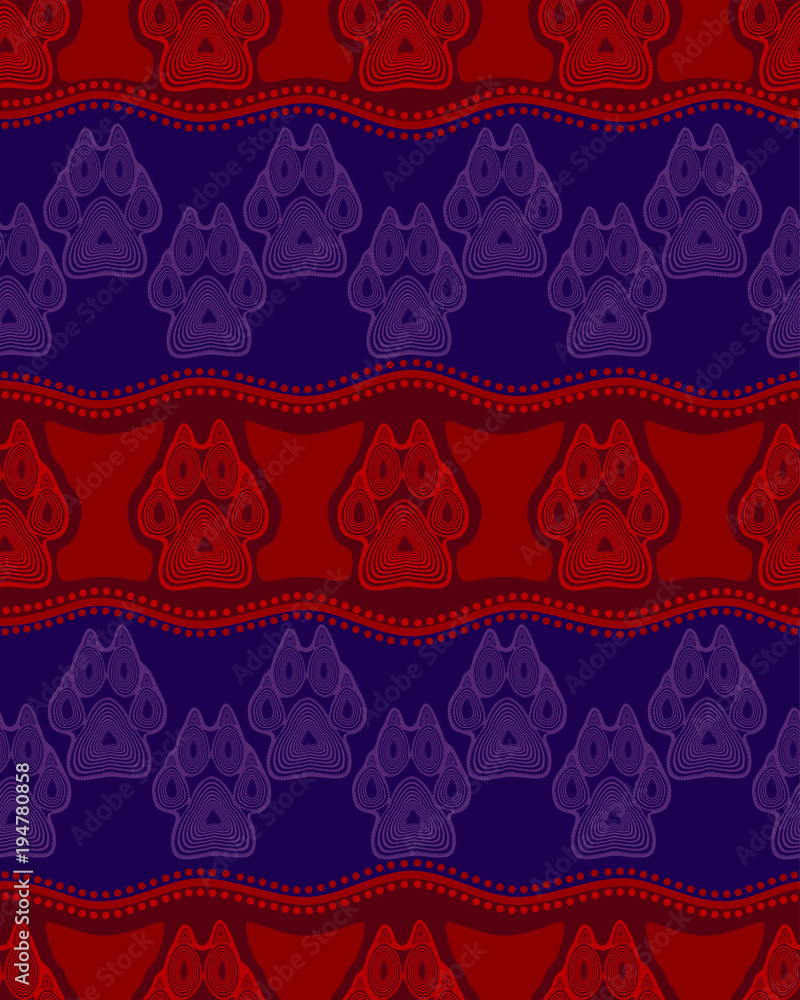 Seamless pattern with paw and claws made in a decorative manner and boho style violet-red colors Seamless pattern with paw and claws made in a decorative manner and boho style violet-red colors