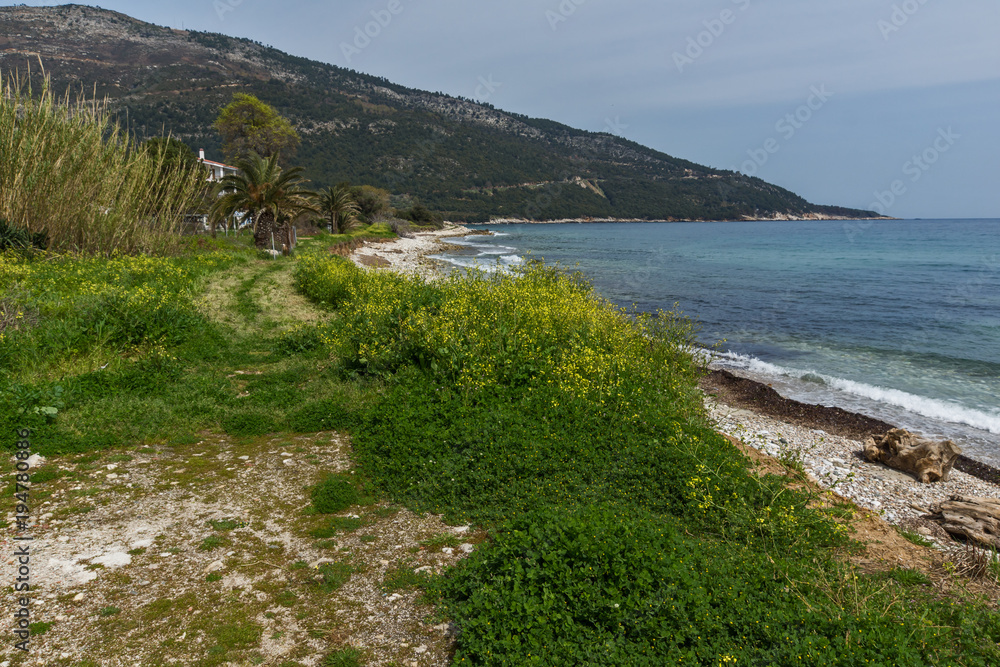 Panorama of beach at Thassos island, East Macedonia and Thrace, Greece 