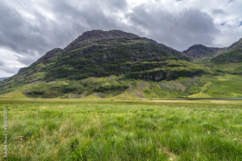 Scenic mountainous landscape in Glencoe valley, Highlands, Scotland, Britain