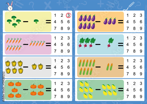 subtracting using pictures, math worksheet for kids