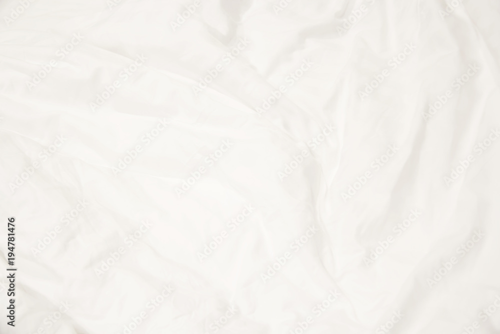 Close up of white bedding sheets and copy space