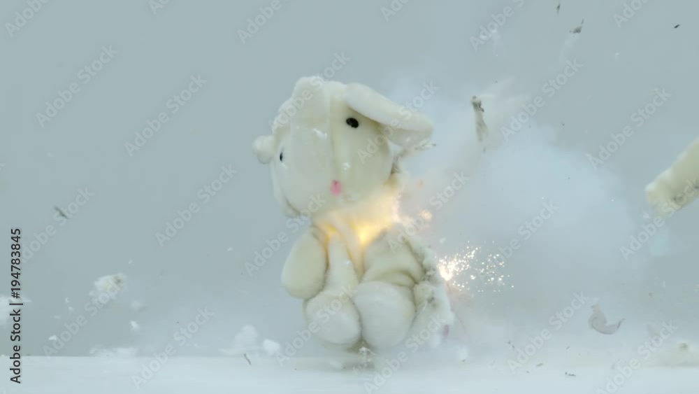 Explosion of a stuffed elephant toy, Ultra Slow Motion Explosion of a stuffed elephant toy, Ultra Slow Motion