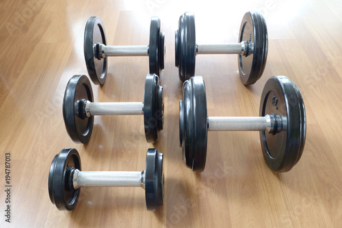 Dumbbell Fitness Equipment in gym.Health and Fitness Concepts