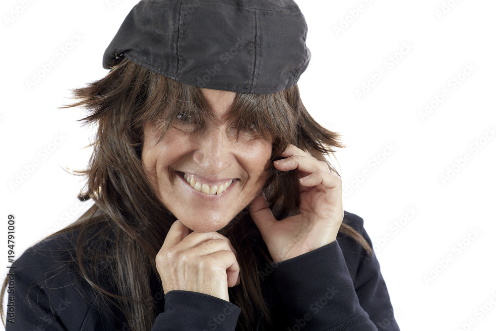 Attractive Woman wearing a Derby Cap Backwards Attractive Woman wearing a Derby Cap Backwards