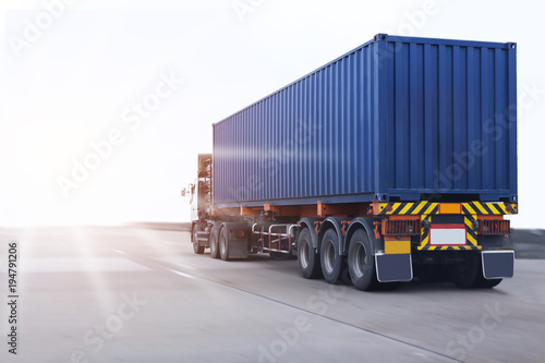 Truck on road with container, transportation concept.,import,export logistic industrial Transporting Land transport on the asphalt expressway