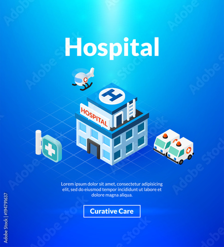 Hospital poster of isometric color design