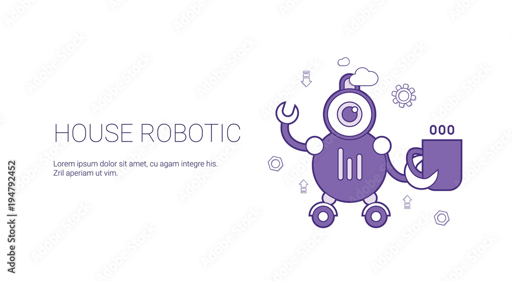 House Robotic Smart Home Technology Template Web Banner With Copy Space Vector Illustration