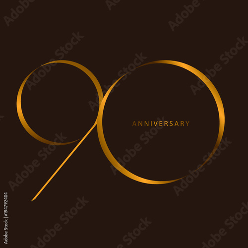 Handwriting celebrating, anniversary of number 90, 90th year anniversary, Luxury duo tone gold brown for invitation card, birthday, backdrop, label or stationary
