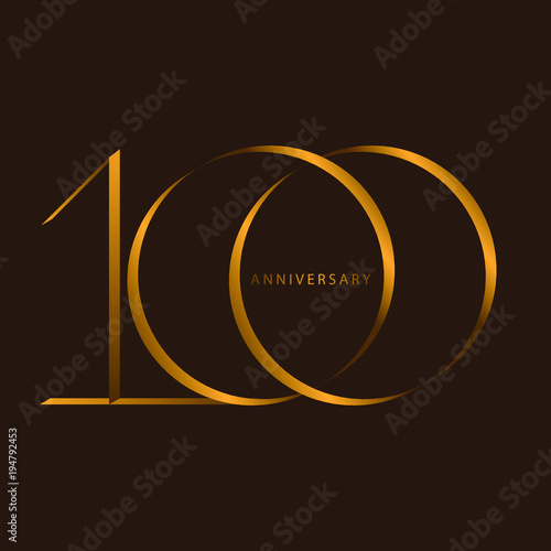 Handwriting celebrating, anniversary of number 100, 100th year anniversary, Luxury duo tone gold brown for invitation card, birthday, backdrop, label or stationary photo