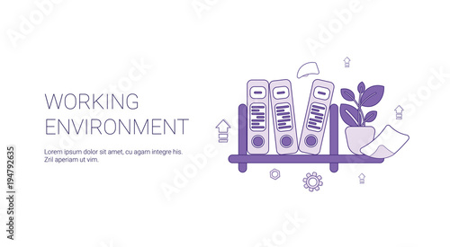 Working Environment Workplace Concept Template Web Banner With Copy Space Vector Illustration