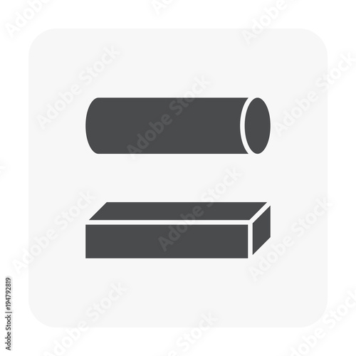 Metal or steel rod bar vector icon. Round square section shape. That alloy of iron from steel production industry and metallurgy. For sawing, turning, milling, drilling and grinding to product.