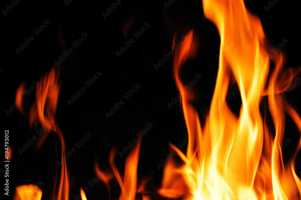 burning fire flame on the black background burning fire flame on the black background