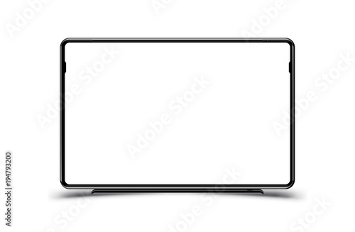 Mock-up realistic black TV monitor on a white background. Flat vector illustration EPS 10