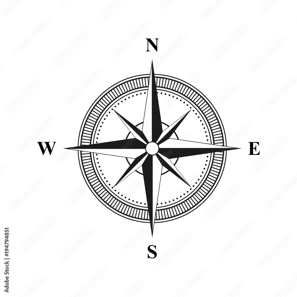 Old retro compass for navigating black. Flat vector illustration EPS 10 Old retro compass for navigating black. Flat vector illustration EPS 10