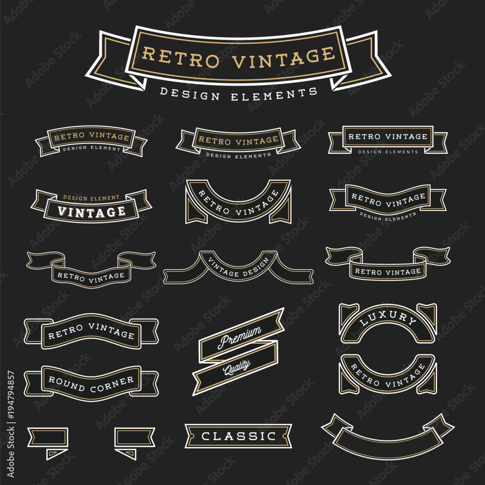 Set of Retro Vintage Ribbon Design Elements - obrazy, fototapety, plakaty 