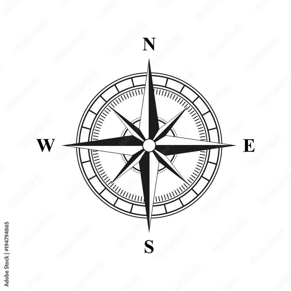 Old retro compass for navigating black. Flat vector illustration EPS 10 Old retro compass for navigating black. Flat vector illustration EPS 10