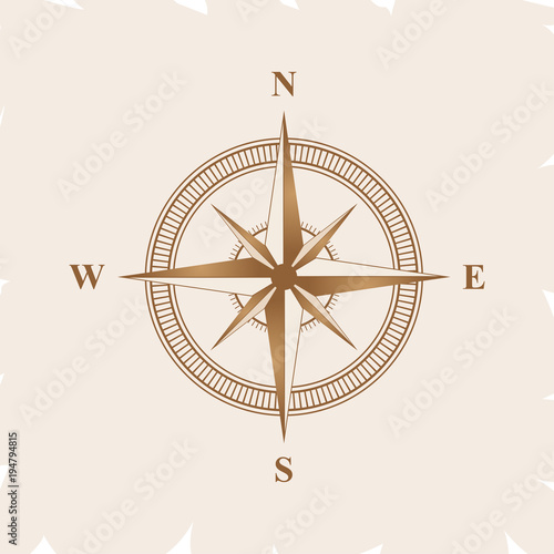 Old retro compass for navigating brown. Flat vector illustration EPS 10