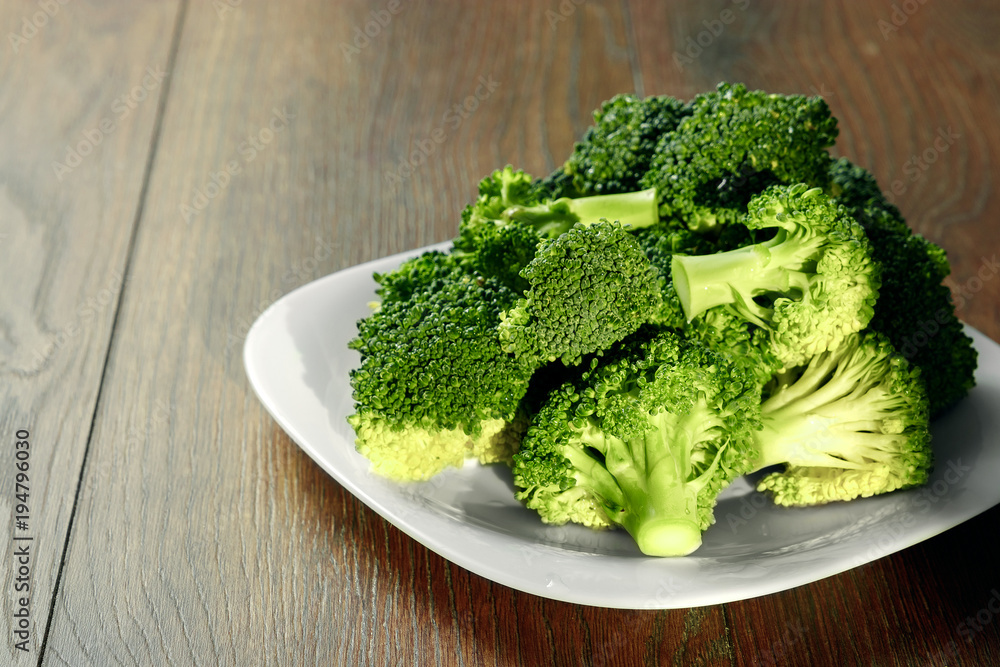 Healthy Green Organic Raw Broccoli Florets Ready for Cooking. The concept of healthy eating, detox. copy space