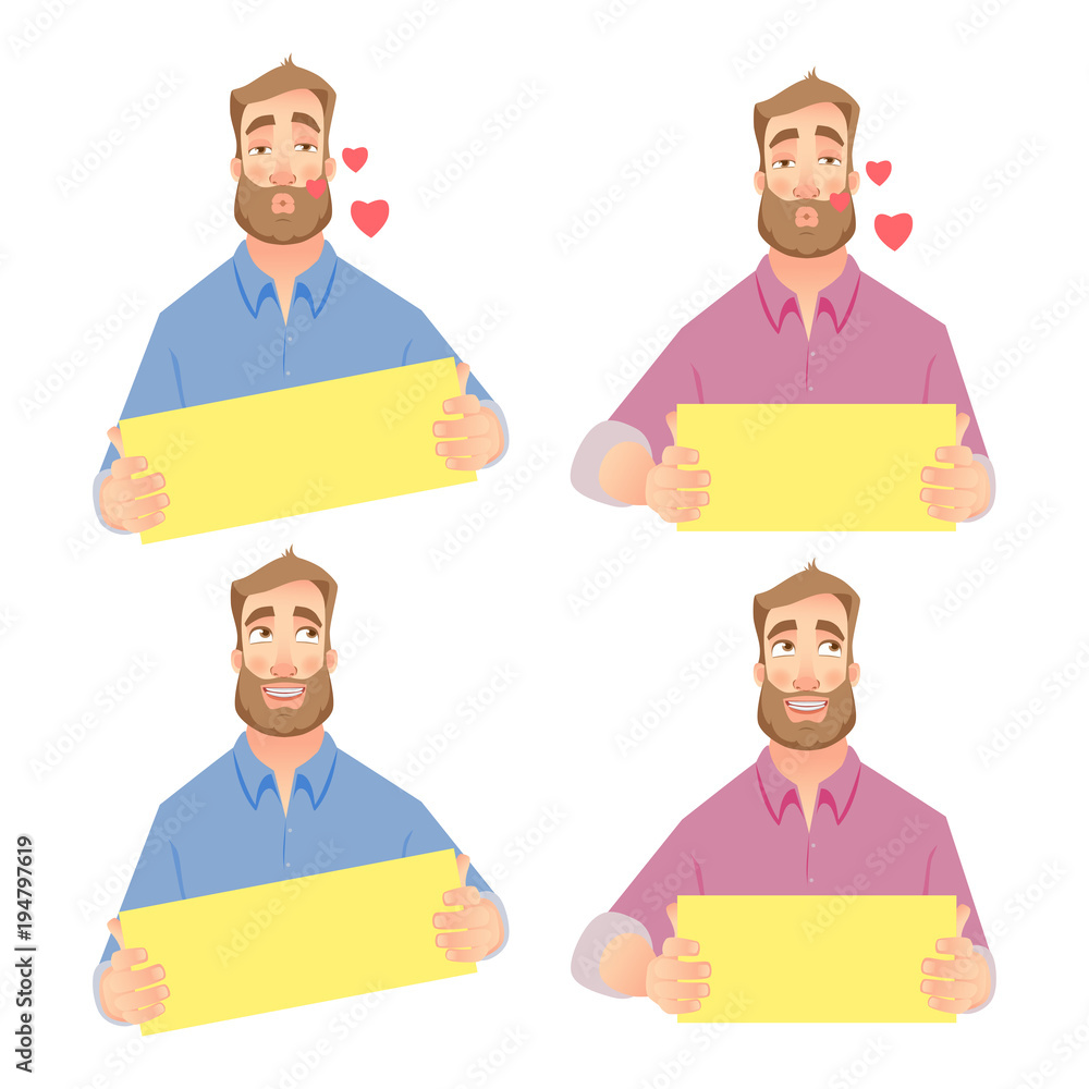 Businessman holding blank sign - set Businessman holding blank sign - set