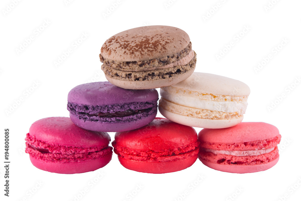 triangle of different colors of cookies macaron, on white background triangle of different colors of cookies macaron, on white background