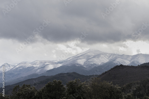 Stormy and cloudy weather mountain landscape