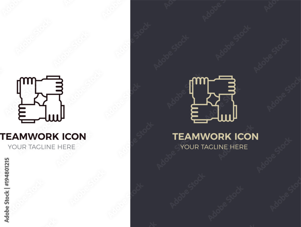 Stylized icon design with 4 hands holding together. Illustration for different concepts like teamwork, community, unity and equality Stylized icon design with 4 hands holding together. Illustration for different concepts like teamwork, community, unity and equality
