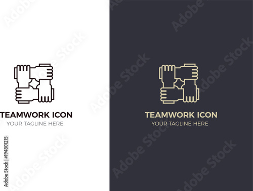 Stylized icon design with 4 hands holding together. Illustration for different concepts like teamwork, community, unity and equality