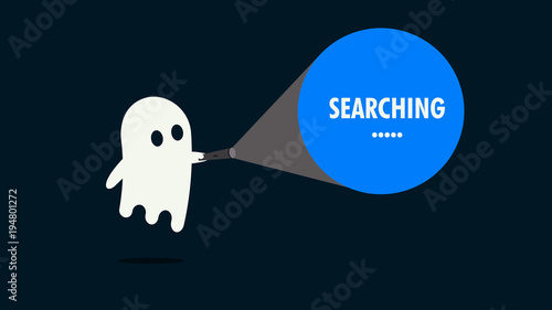 Ghost searching for something with his flashlight. Vector illustration concept